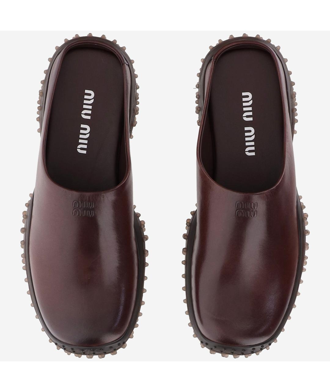 MIU MIU Коричневые кожаные мюли, фото 2