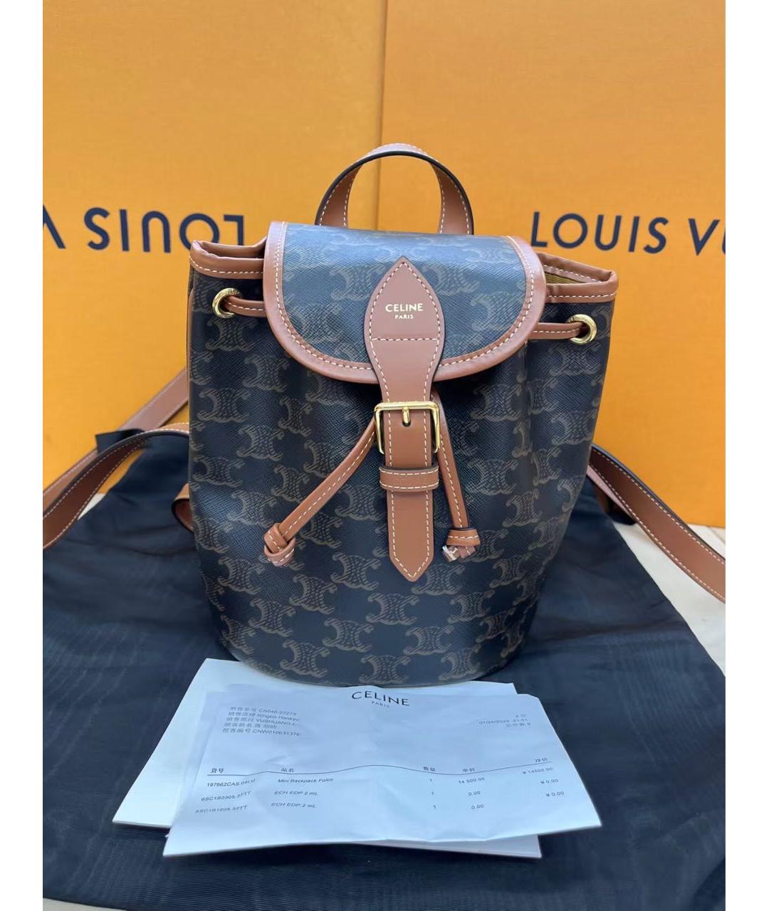 CELINE Коричневый рюкзак из кожи аллигатора, фото 9