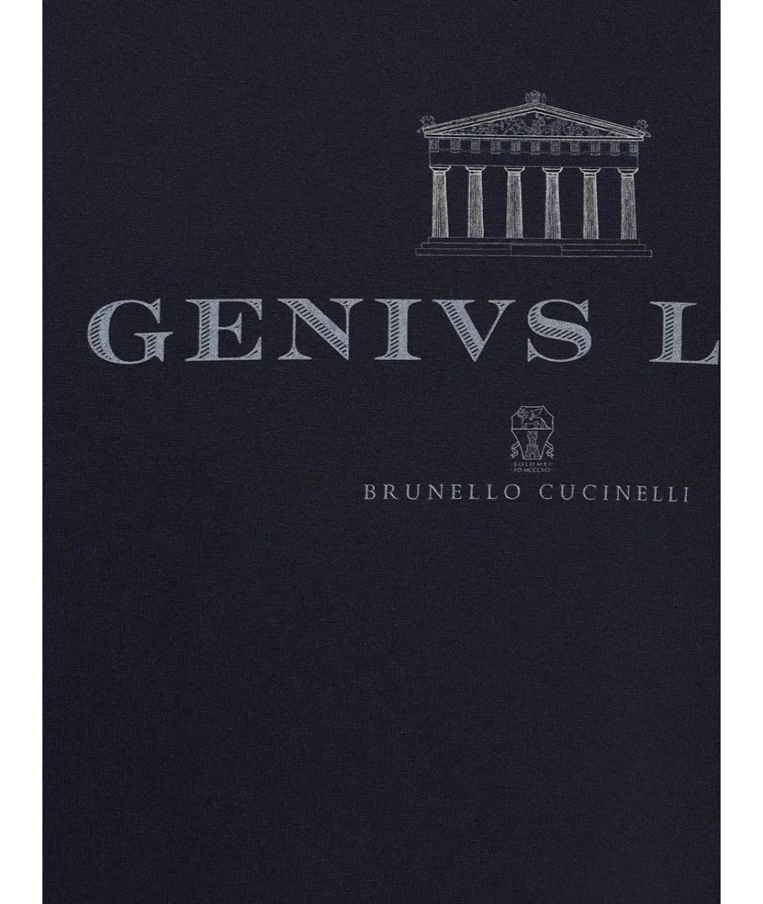 BRUNELLO CUCINELLI Темно-синяя хлопковая футболка, фото 3