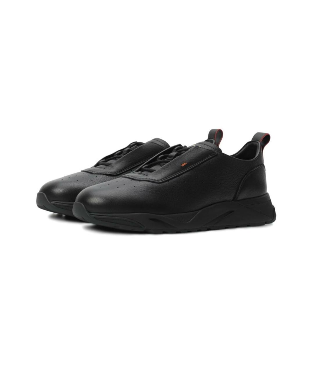SANTONI Черные кожаные низкие кроссовки / кеды, фото 2