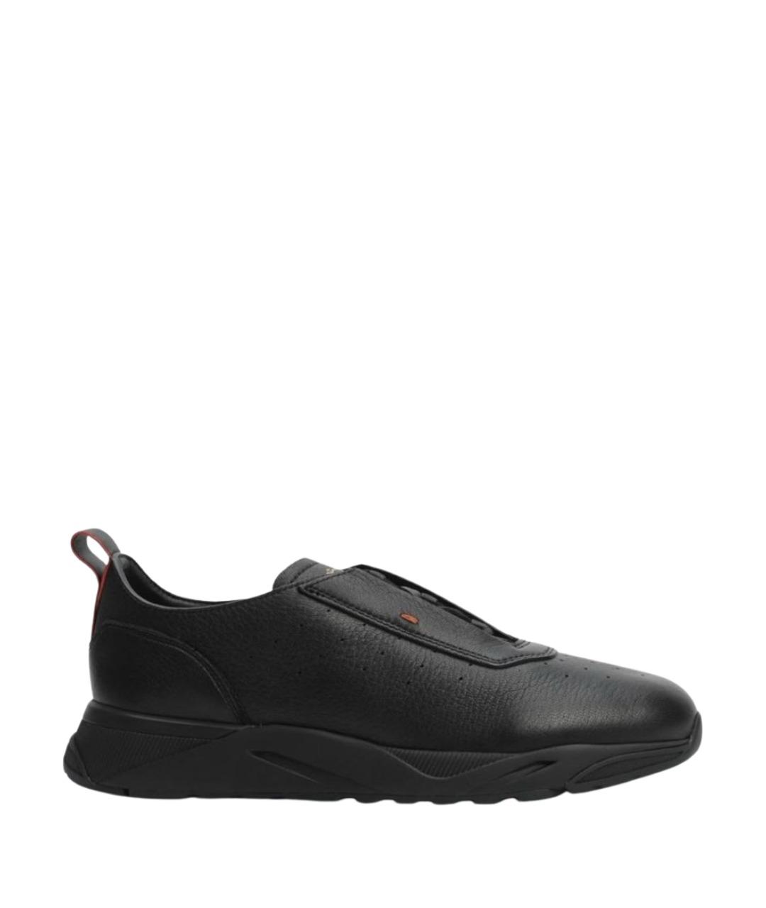 SANTONI Черные кожаные низкие кроссовки / кеды, фото 1