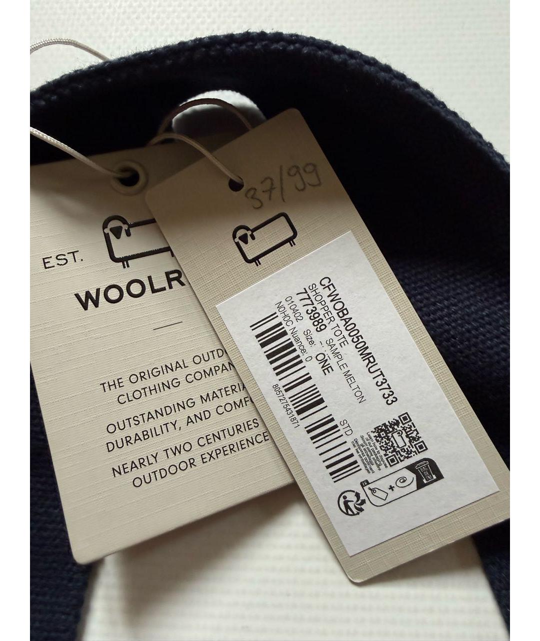 WOOLRICH Темно-синяя тканевая сумка тоут, фото 3