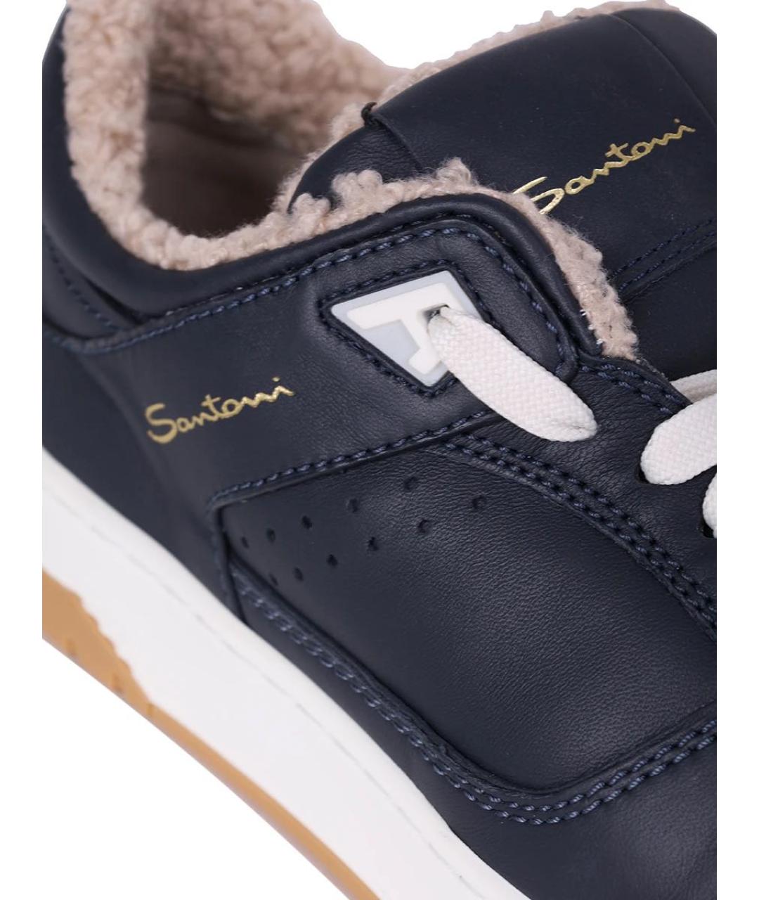 SANTONI Темно-синие кожаные низкие кроссовки / кеды, фото 5