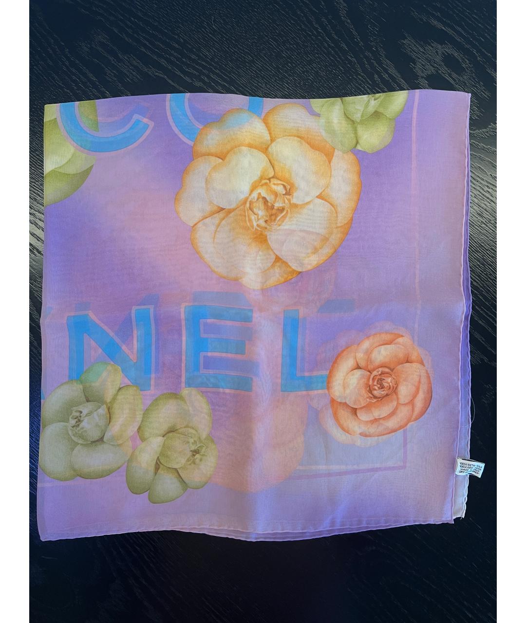 CHANEL Фиолетовый шелковый платок, фото 2