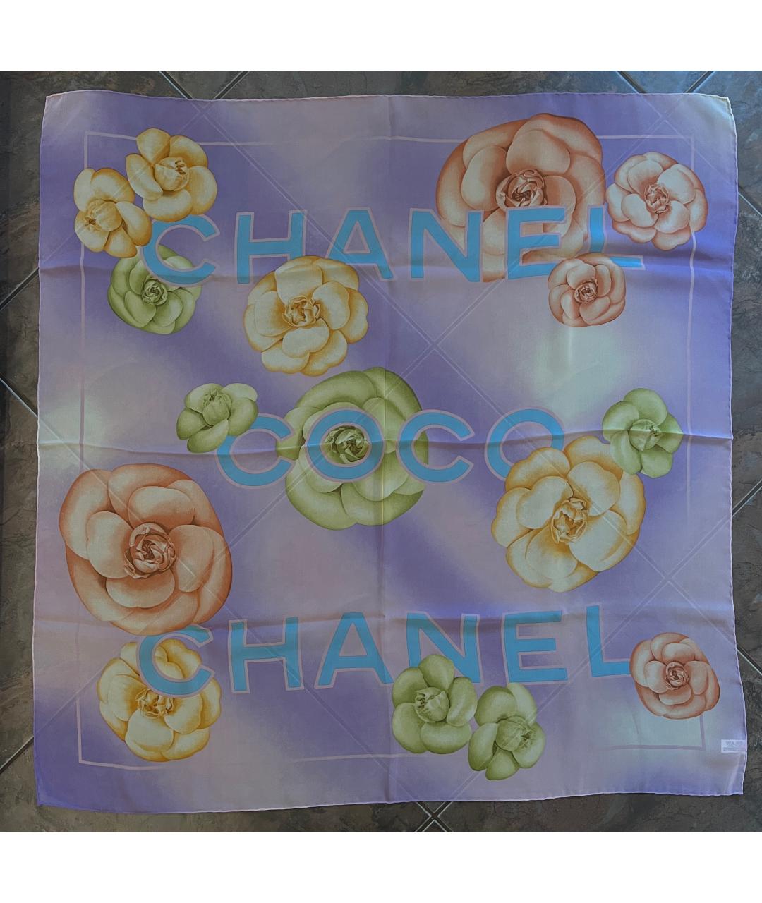 CHANEL Фиолетовый шелковый платок, фото 3