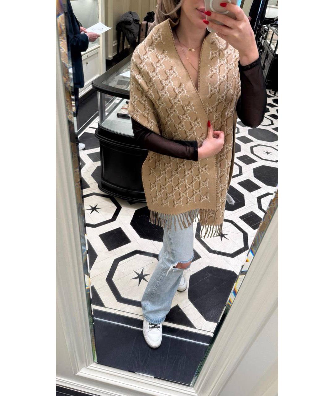 GUCCI Бежевый шерстяной шарф, фото 3