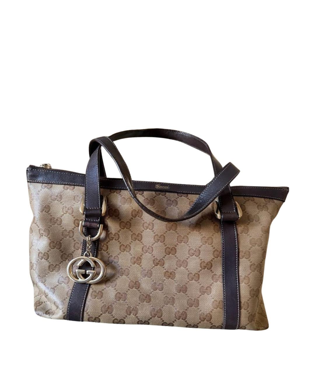 GUCCI Коричневая сумка с короткими ручками из канвы, фото 1