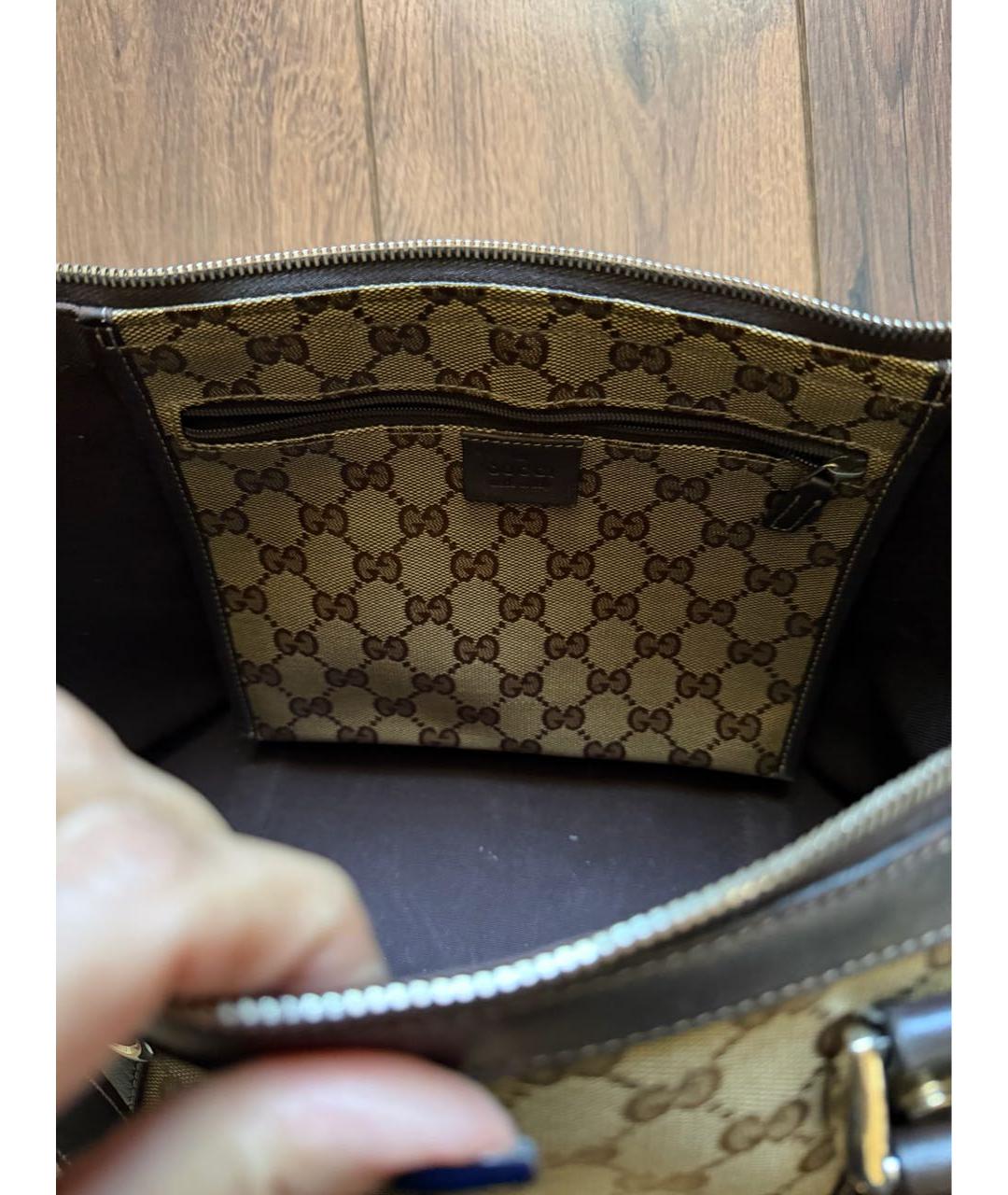 GUCCI Коричневая сумка с короткими ручками из канвы, фото 6
