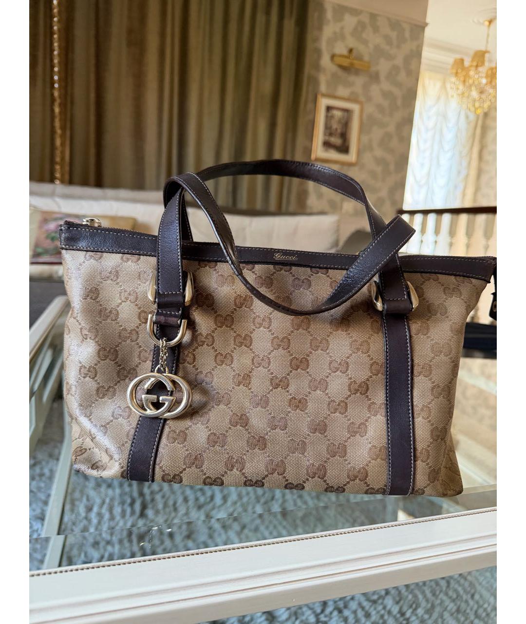 GUCCI Коричневая сумка с короткими ручками из канвы, фото 7