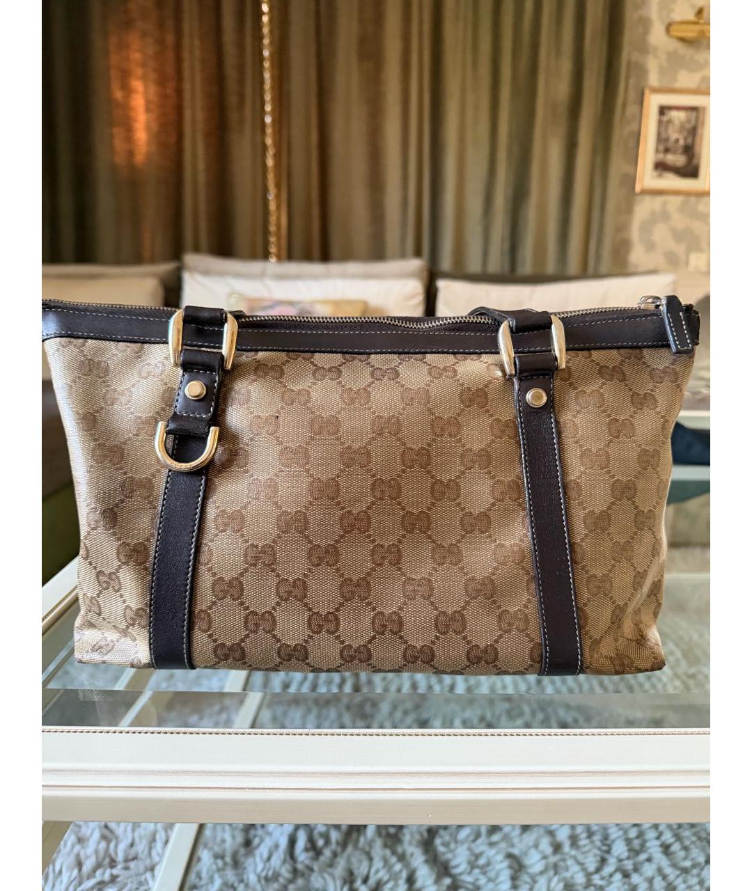 GUCCI Коричневая сумка с короткими ручками из канвы, фото 2
