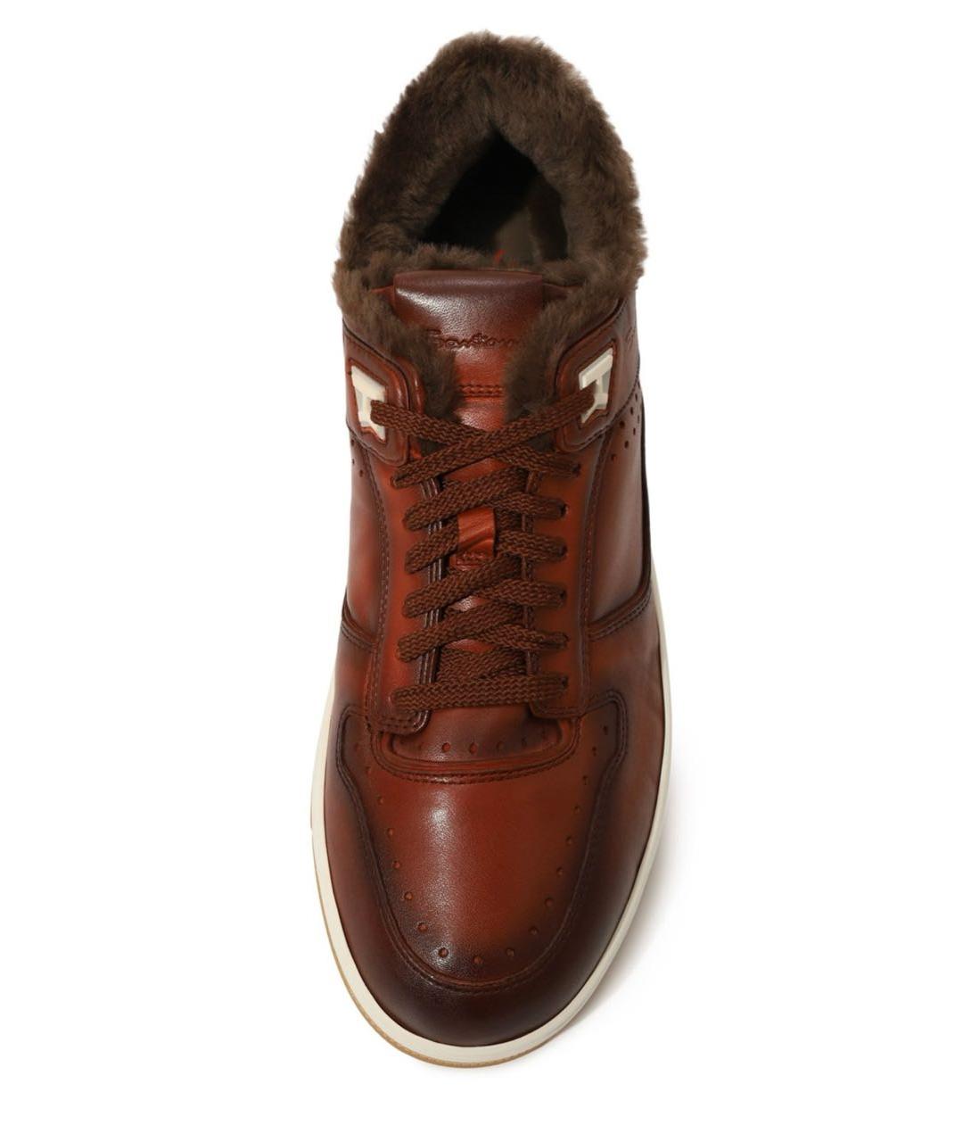 SANTONI Коричневые кожаные низкие кроссовки / кеды, фото 4