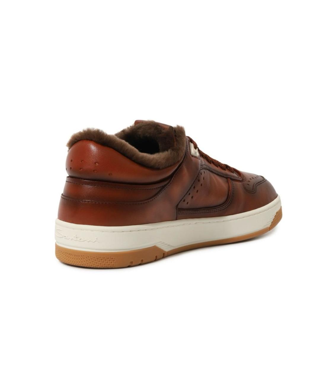 SANTONI Коричневые кожаные низкие кроссовки / кеды, фото 3