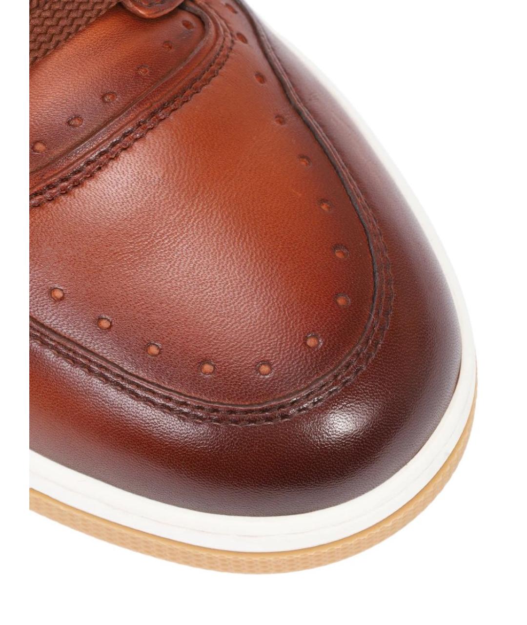 SANTONI Коричневые кожаные низкие кроссовки / кеды, фото 5
