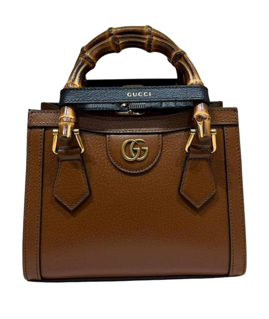 GUCCI Коричневая кожаная сумка с короткими ручками, фото 1