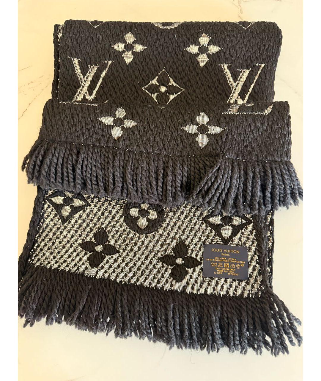 LOUIS VUITTON Черный шерстяной шарф, фото 3