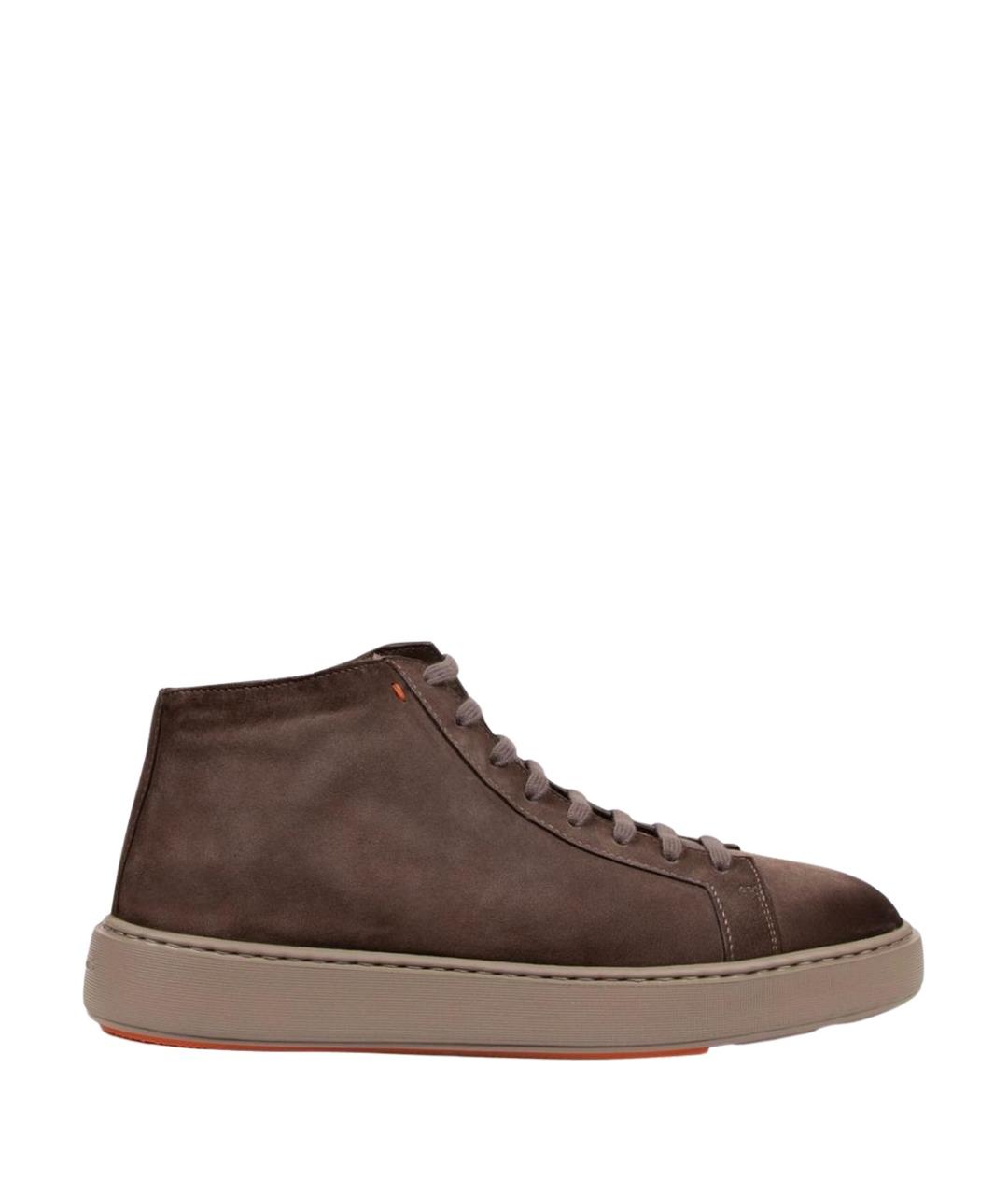 SANTONI Коричневые замшевые высокие кроссовки / кеды, фото 1