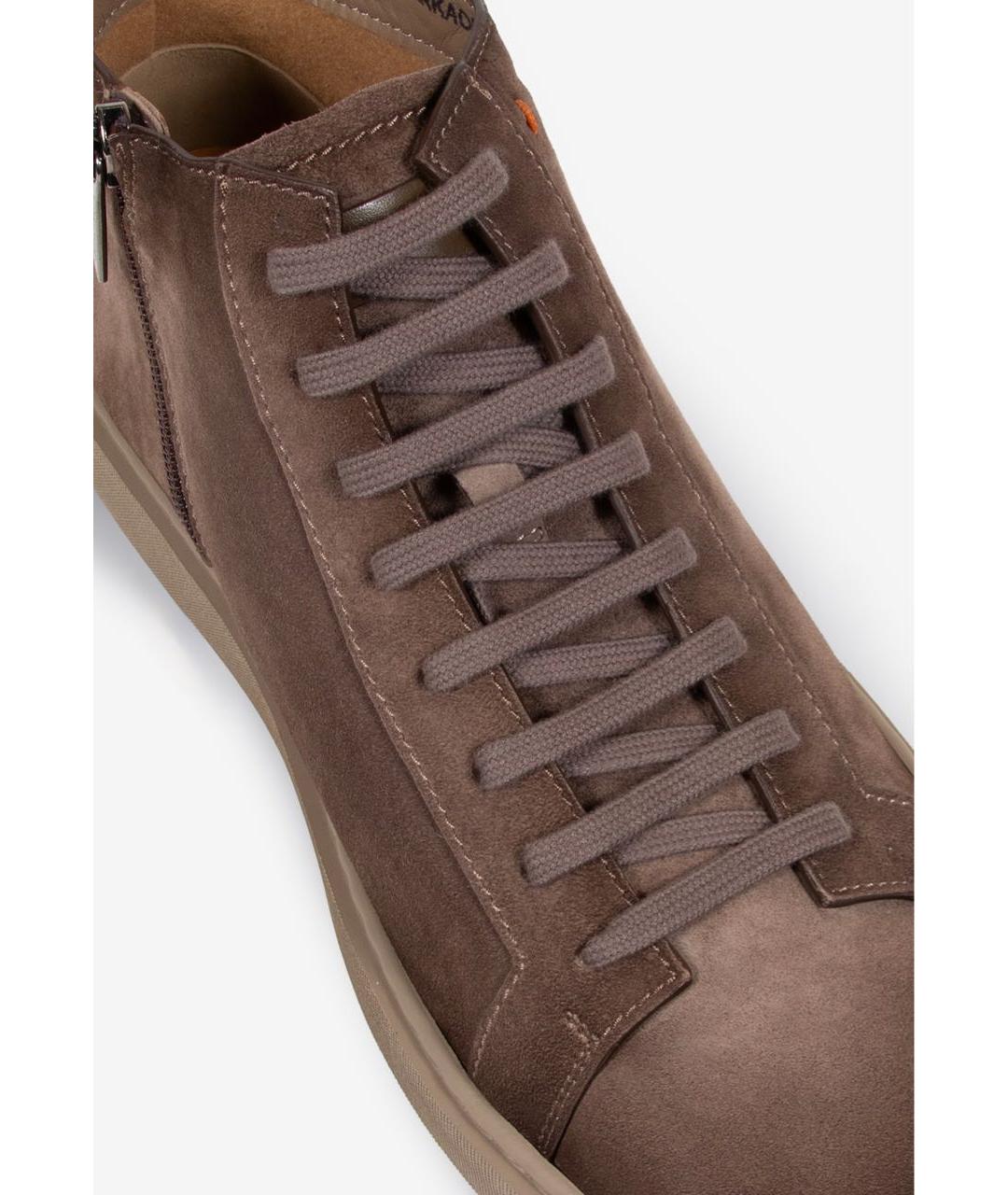 SANTONI Коричневые замшевые высокие кроссовки / кеды, фото 4