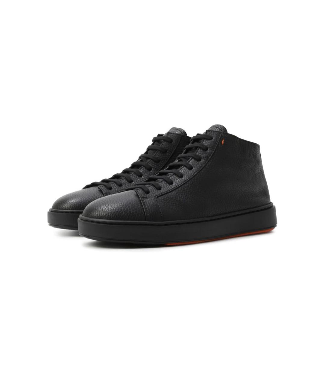 SANTONI Черные кожаные высокие кроссовки / кеды, фото 2