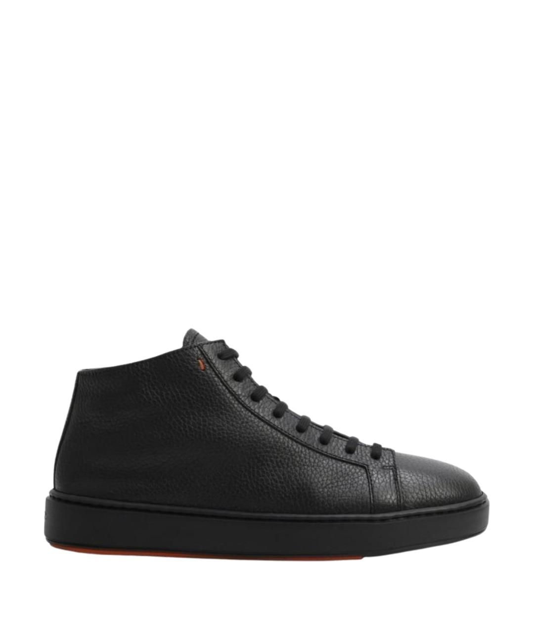 SANTONI Черные кожаные высокие кроссовки / кеды, фото 1