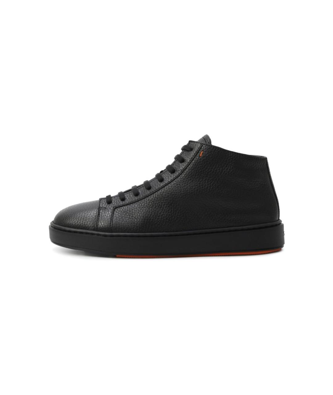 SANTONI Черные кожаные высокие кроссовки / кеды, фото 6