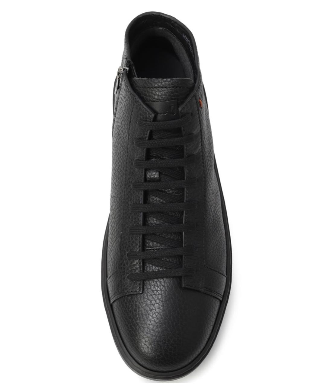 SANTONI Черные кожаные высокие кроссовки / кеды, фото 4