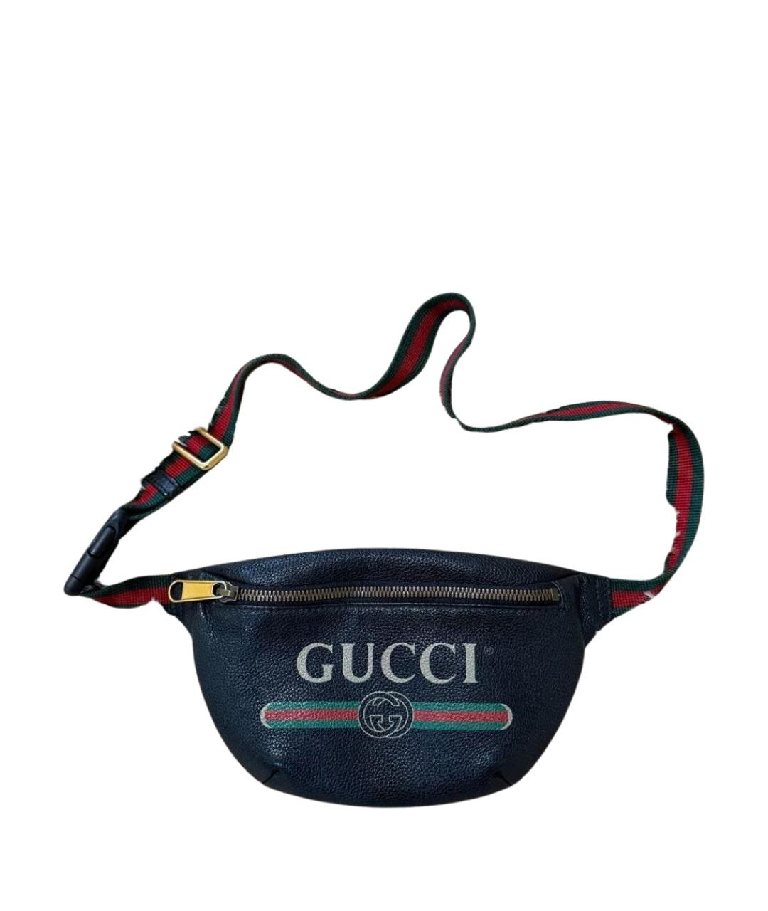 GUCCI Черная кожаная поясная сумка, фото 1