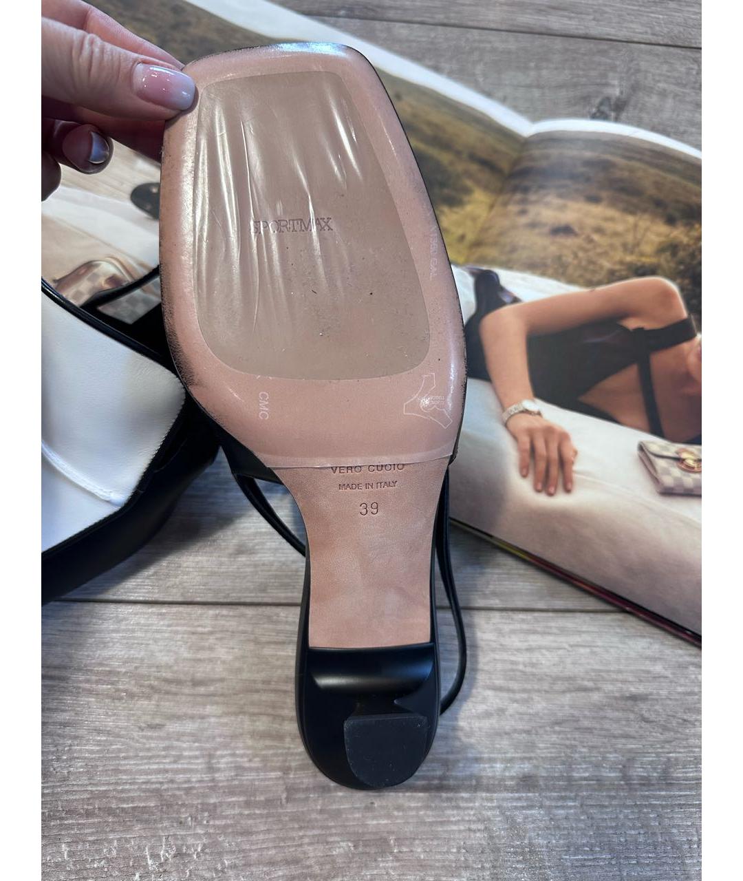 SPORTMAX Черные кожаные мюли, фото 7