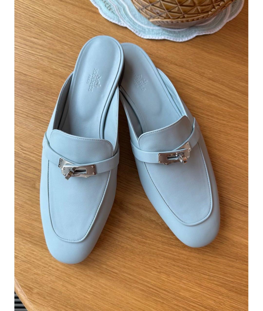 HERMES Голубые кожаные мюли, фото 5