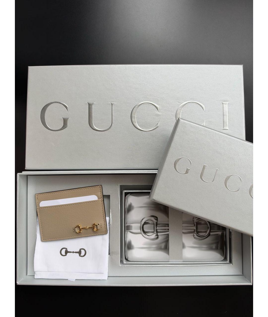 GUCCI Бежевый кожаный кардхолдер, фото 7
