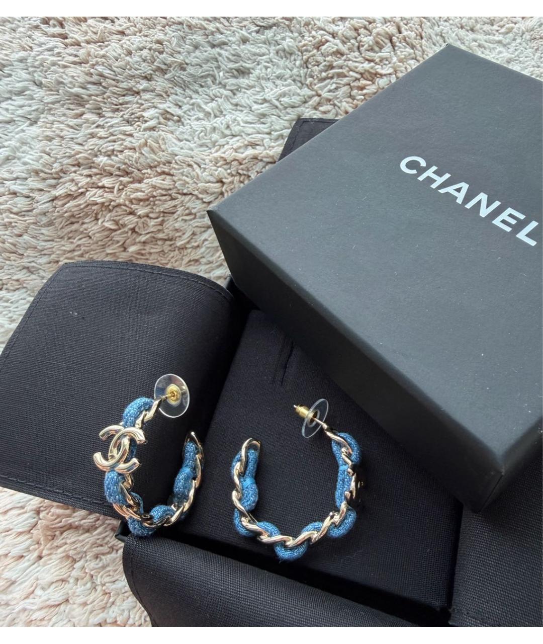 CHANEL Синие металлические серьги, фото 2