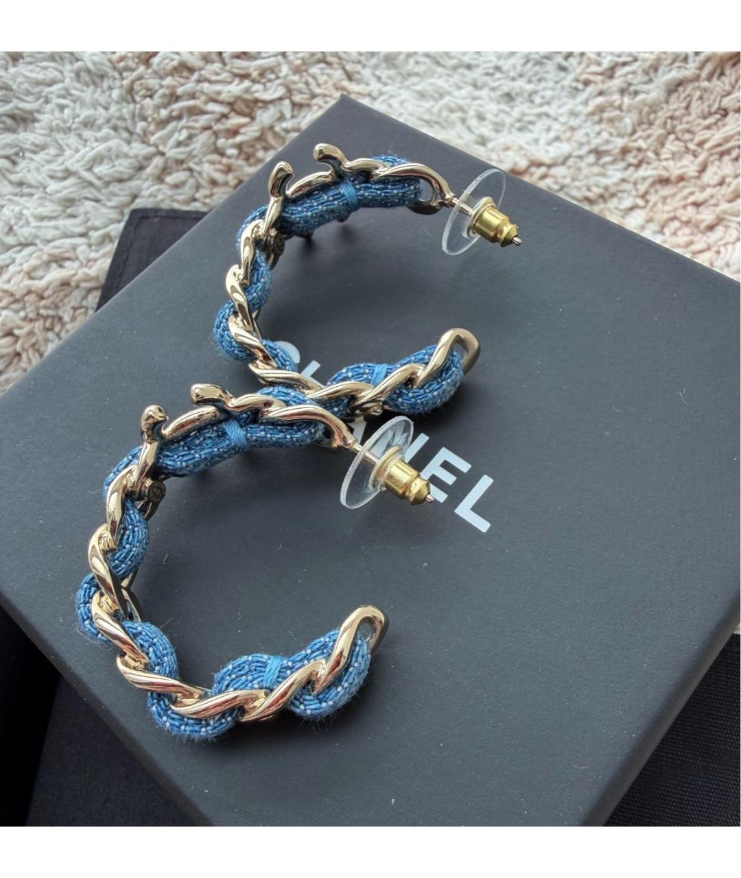 CHANEL Синие металлические серьги, фото 3