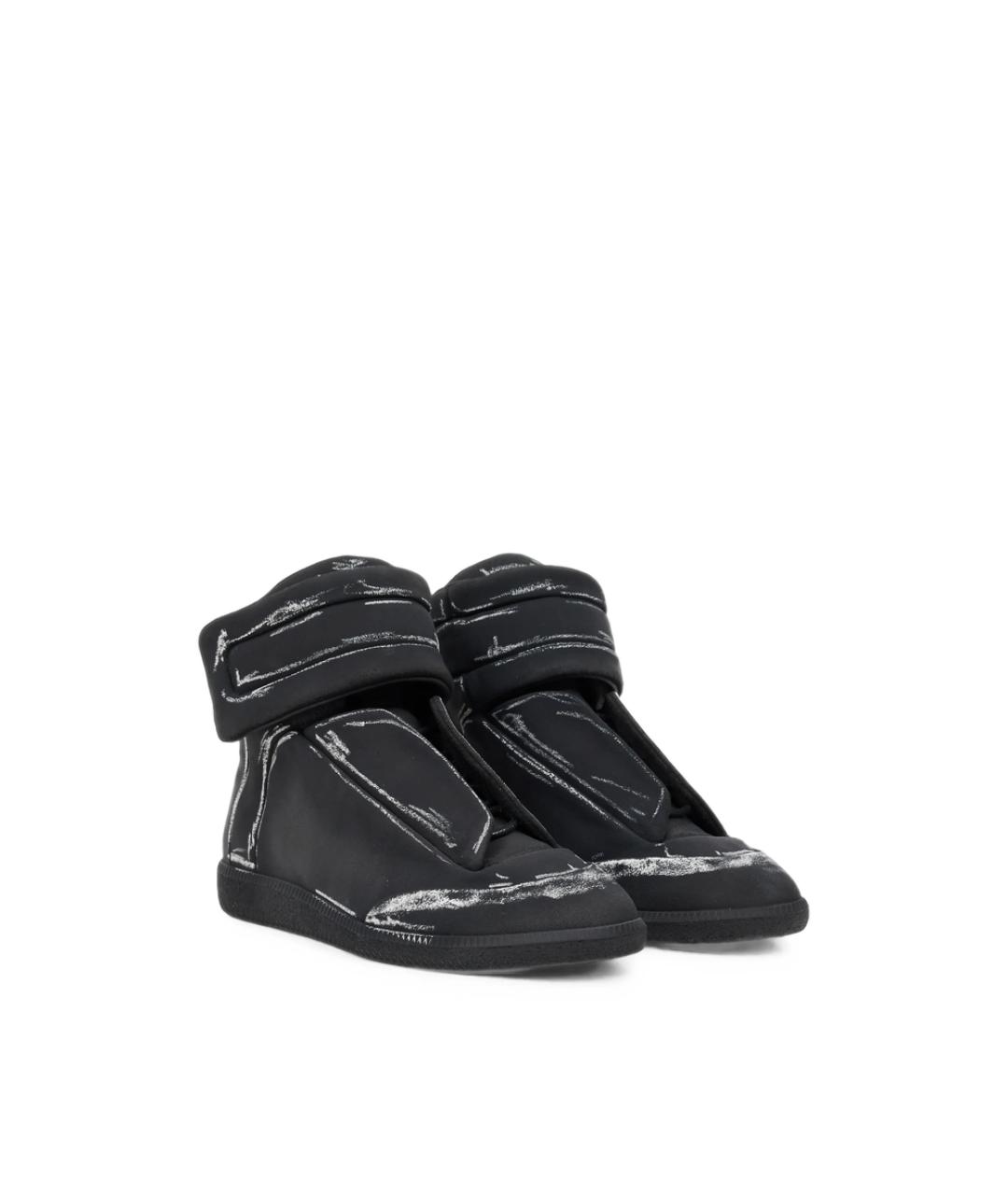 MAISON MARGIELA Черные кожаные высокие кроссовки / кеды, фото 2