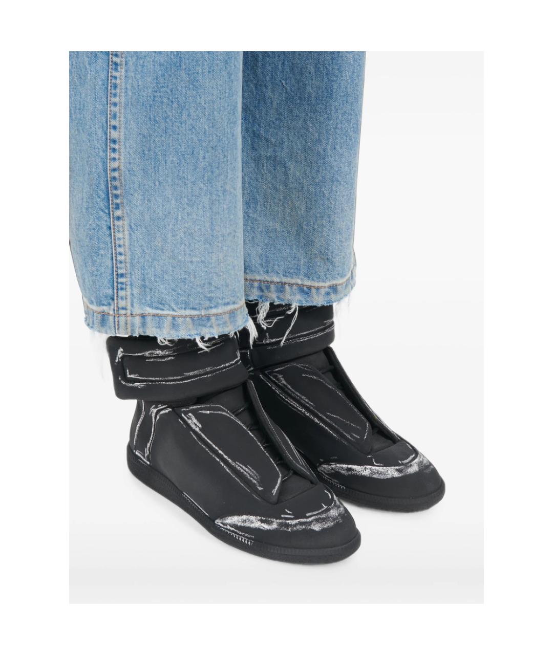 MAISON MARGIELA Черные кожаные высокие кроссовки / кеды, фото 3