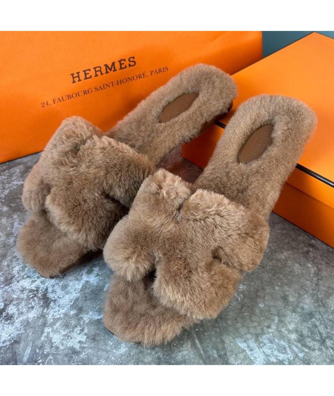 HERMES Коричневые шлепанцы, фото 3