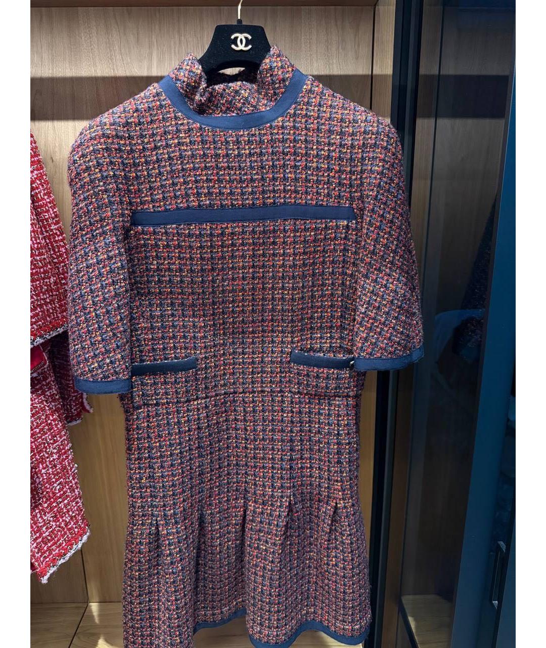 CHANEL Красное твидовое повседневное платье, фото 2