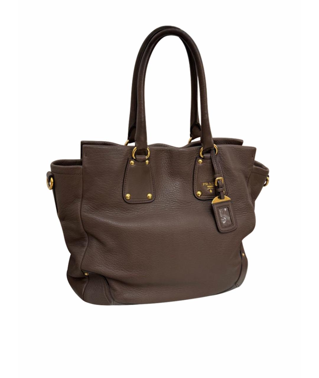 PRADA Коричневая кожаная сумка тоут, фото 1