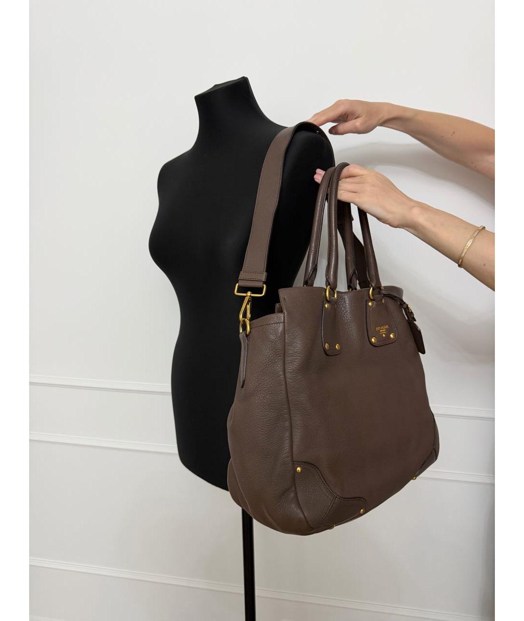 PRADA Коричневая кожаная сумка тоут, фото 8