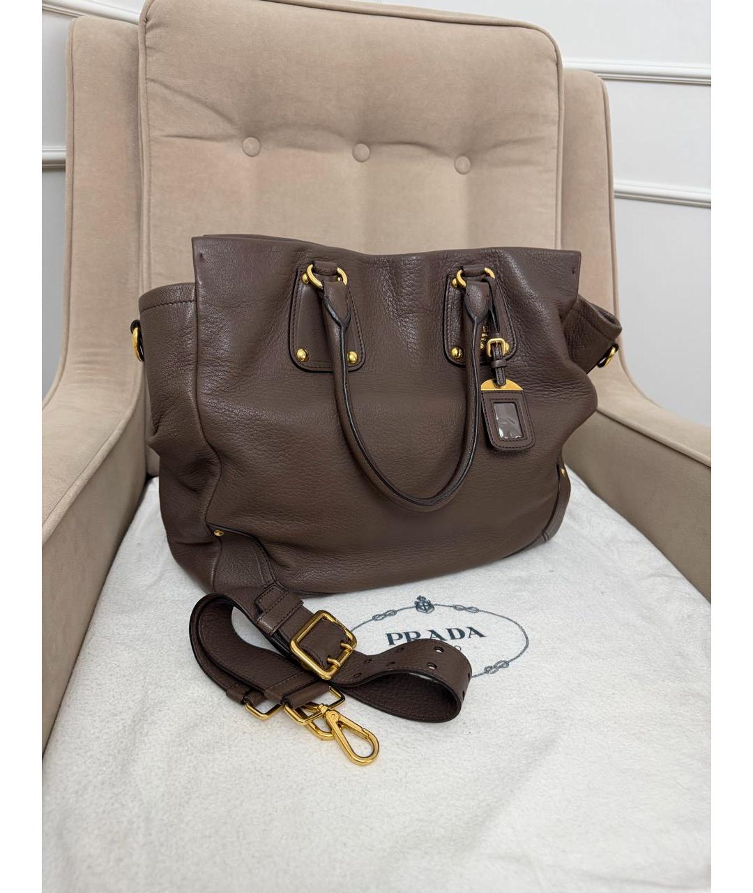 PRADA Коричневая кожаная сумка тоут, фото 2