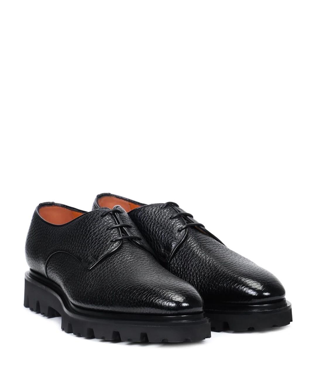SANTONI Черные кожаные низкие ботинки, фото 2