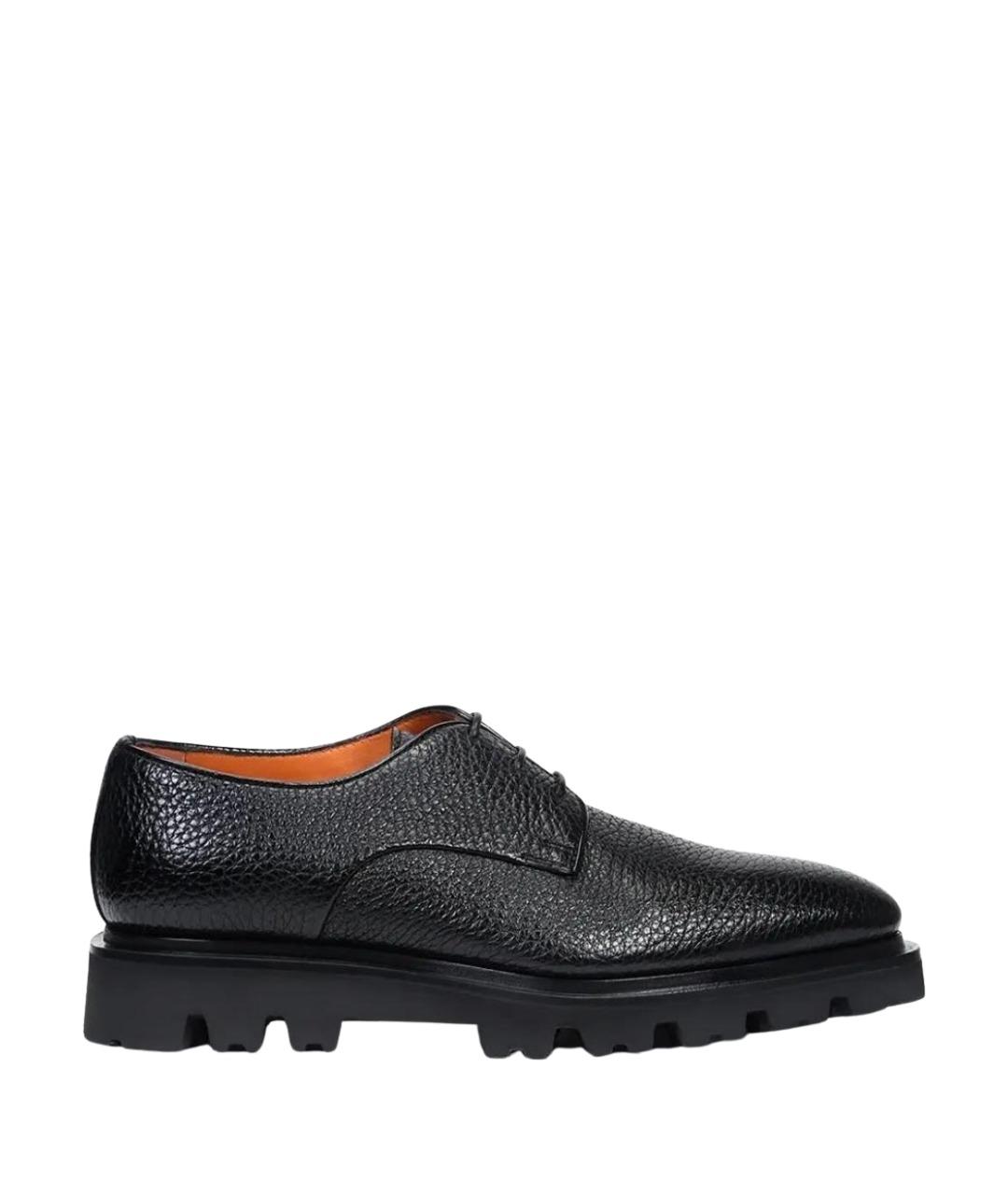 SANTONI Черные кожаные низкие ботинки, фото 1