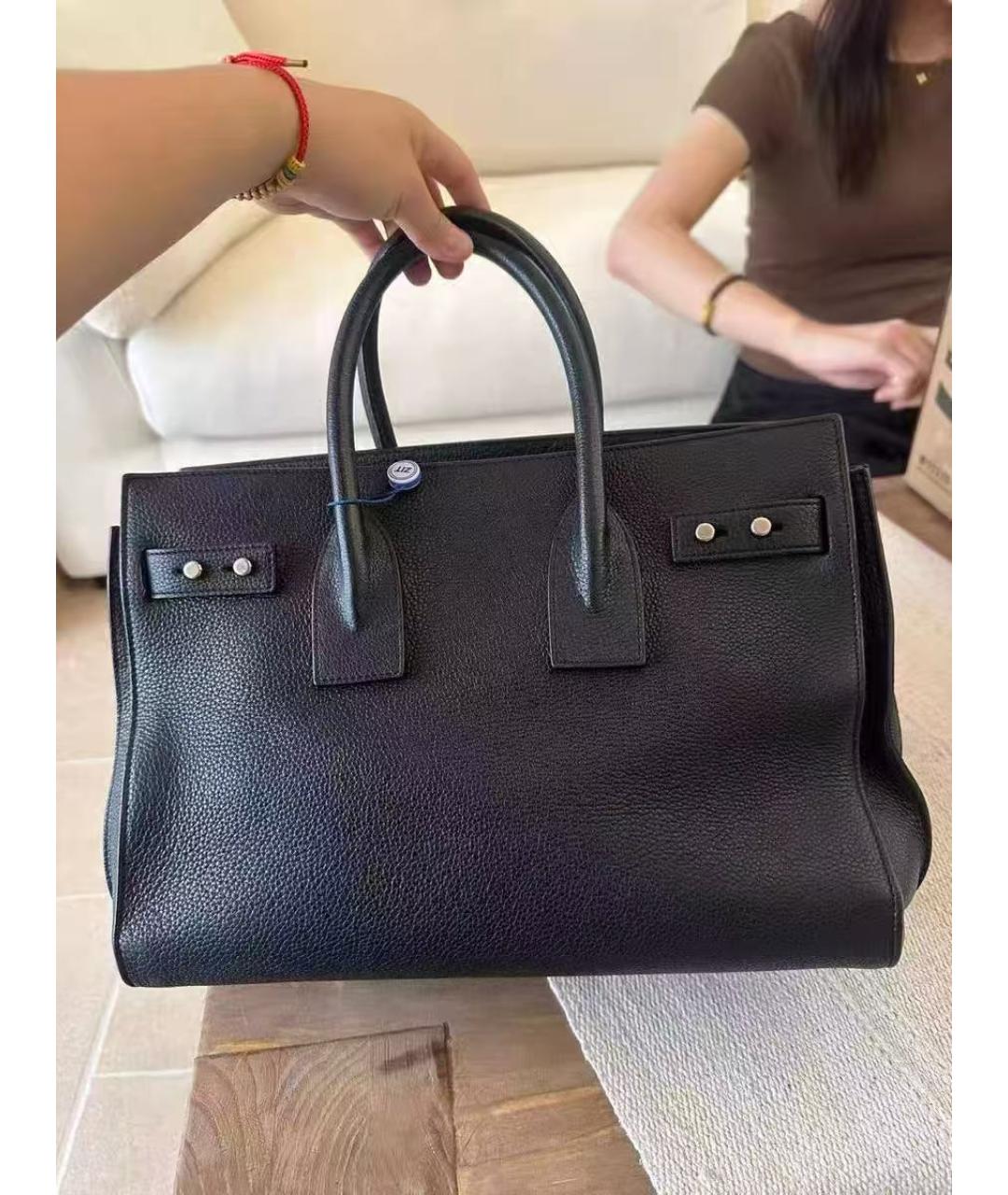 SAINT LAURENT Черная кожаная сумка тоут, фото 3