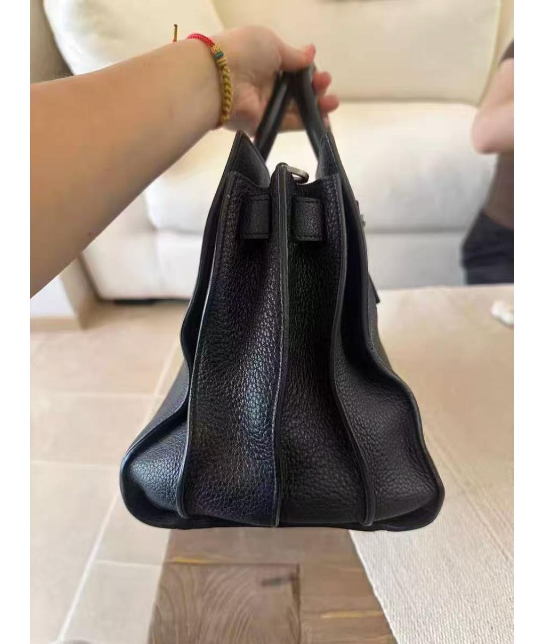 SAINT LAURENT Черная кожаная сумка тоут, фото 2