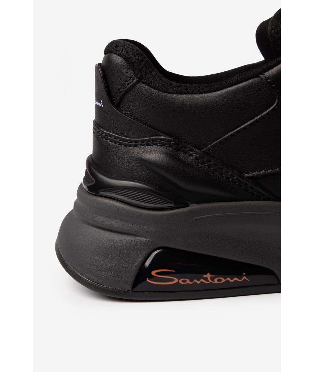 SANTONI Черные кожаные высокие кроссовки / кеды, фото 5