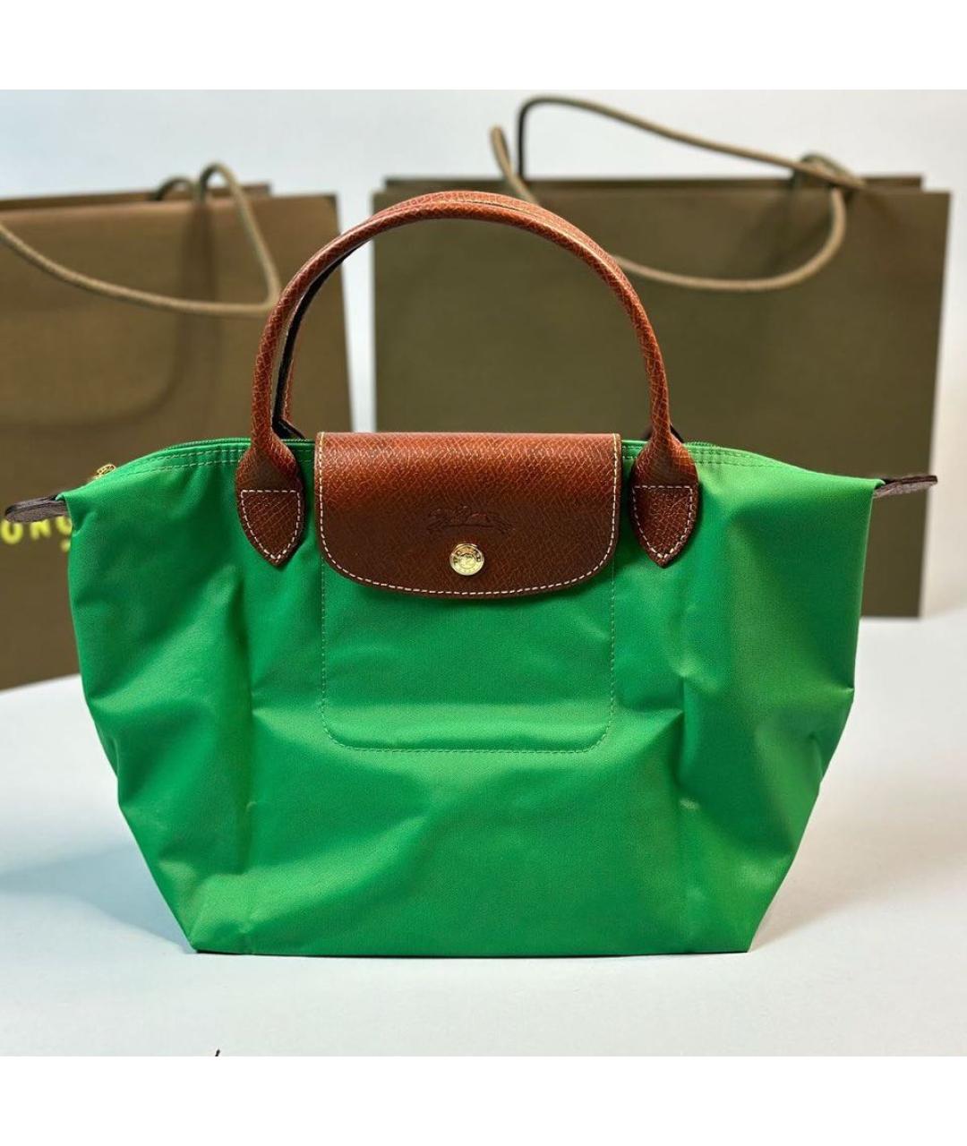 LONGCHAMP Зеленая сумка с короткими ручками из канвы, фото 5