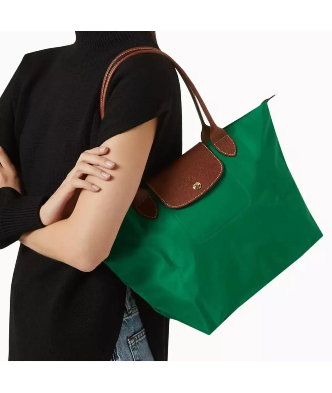 LONGCHAMP Зеленая сумка с короткими ручками из канвы, фото 3