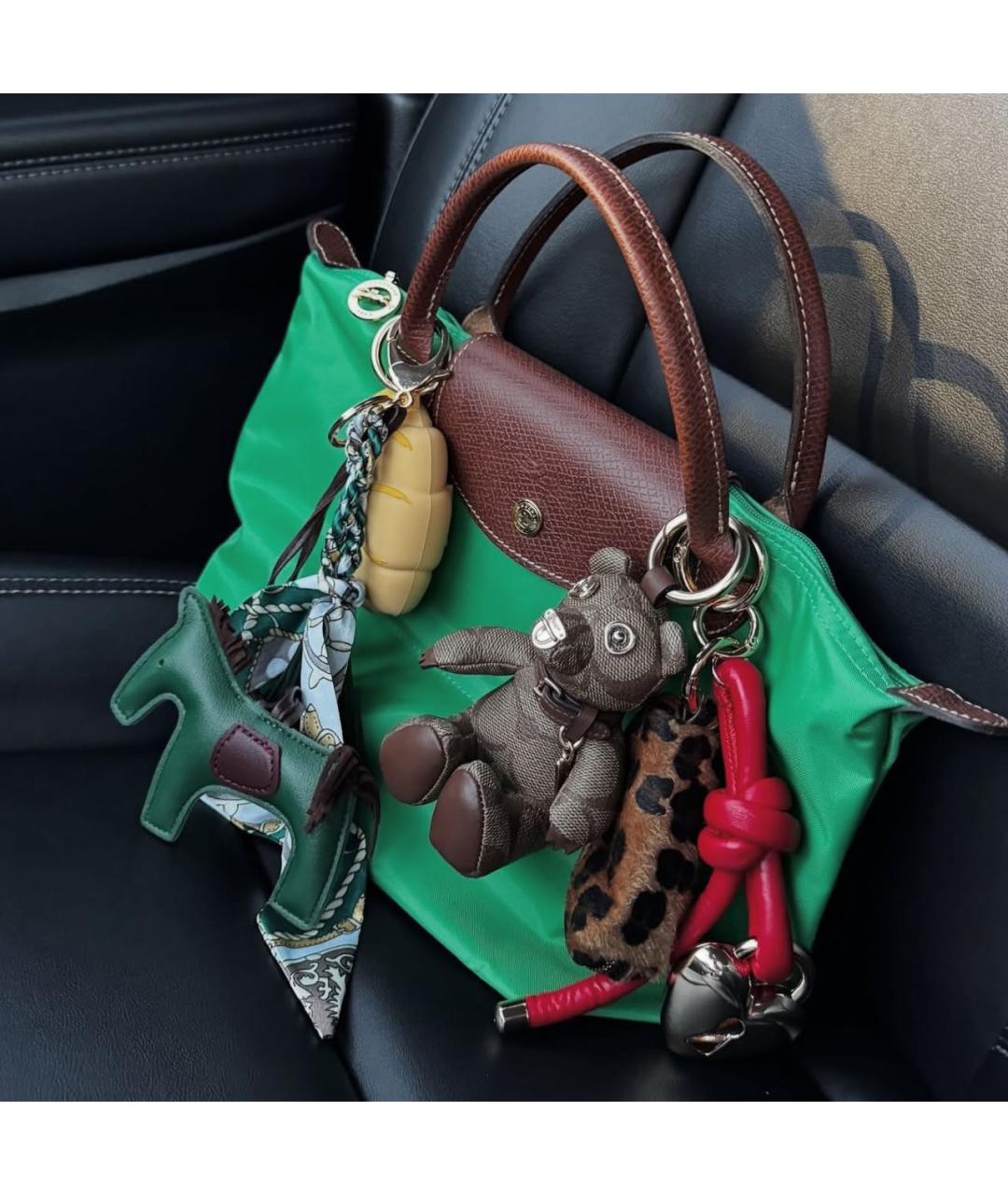 LONGCHAMP Зеленая сумка с короткими ручками из канвы, фото 4