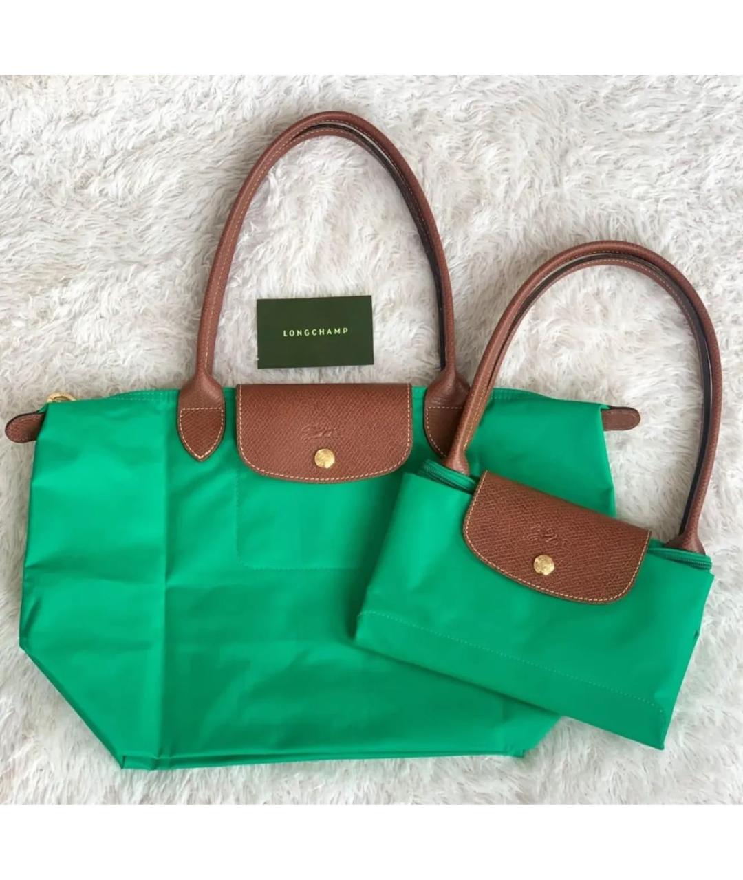 LONGCHAMP Зеленая сумка с короткими ручками из канвы, фото 2