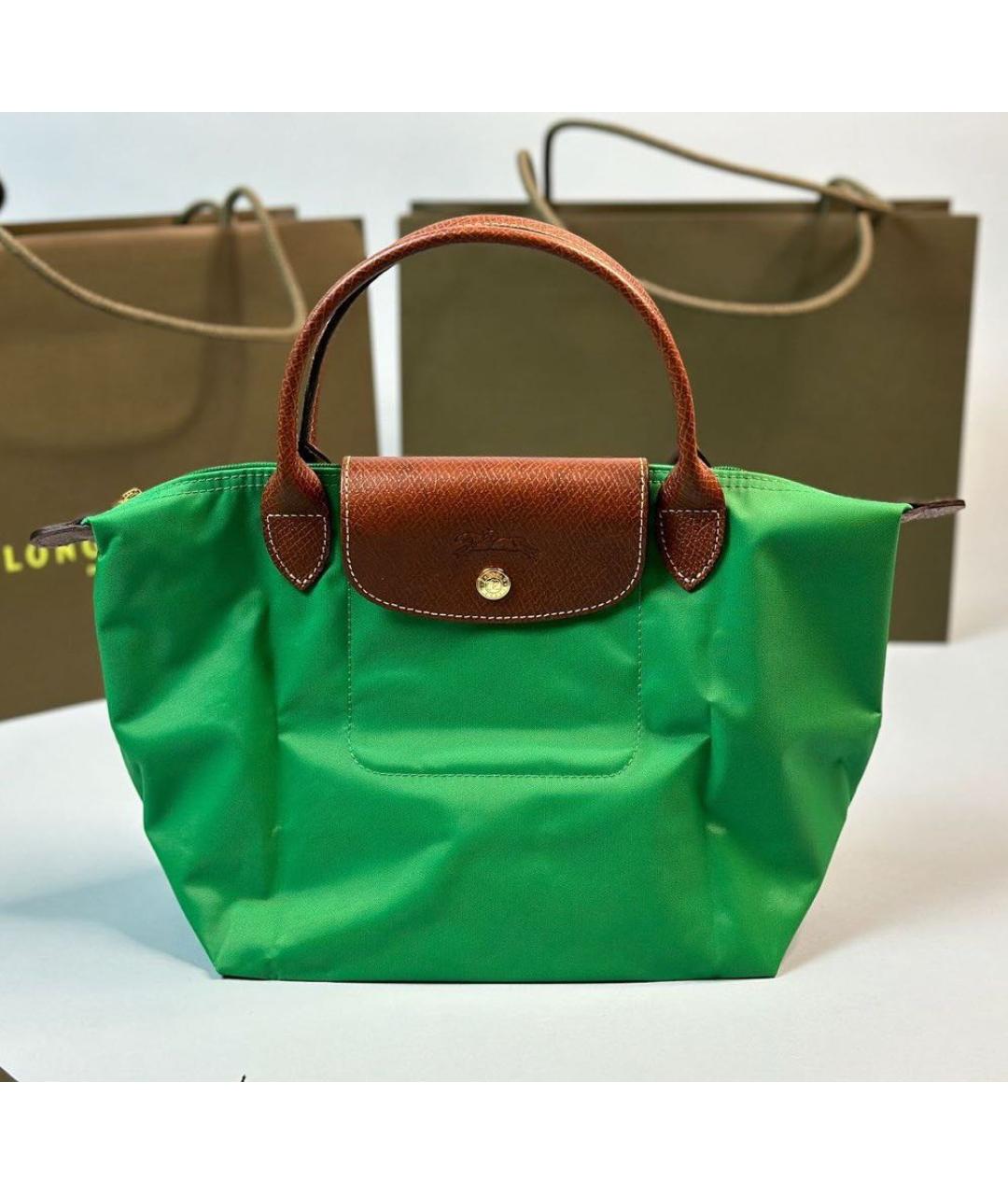 LONGCHAMP Зеленая сумка с короткими ручками из канвы, фото 6