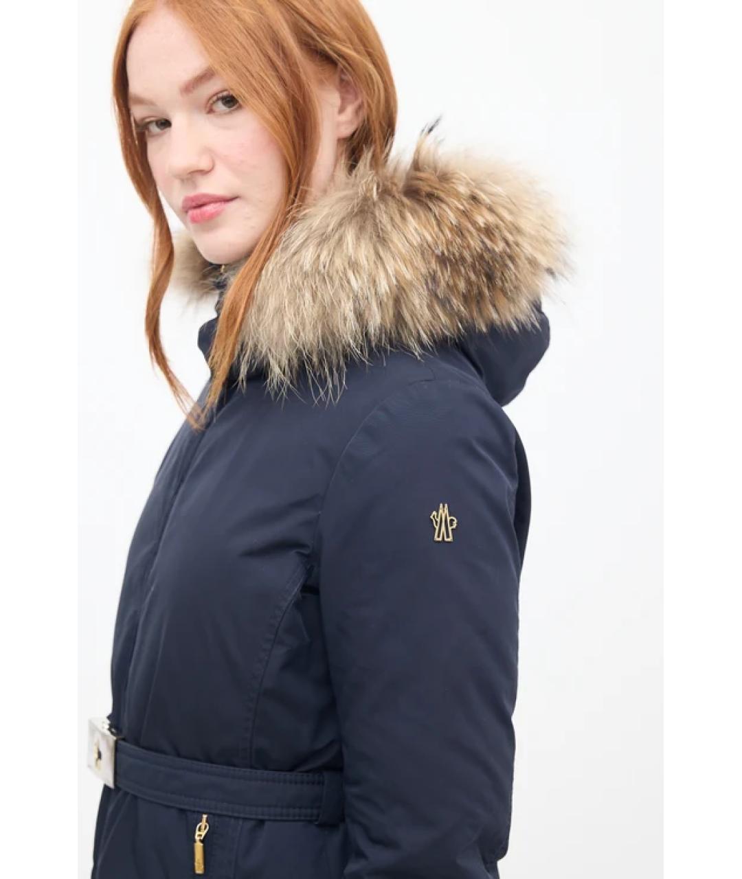 MONCLER Темно-синий полиэстеровый пуховик, фото 4