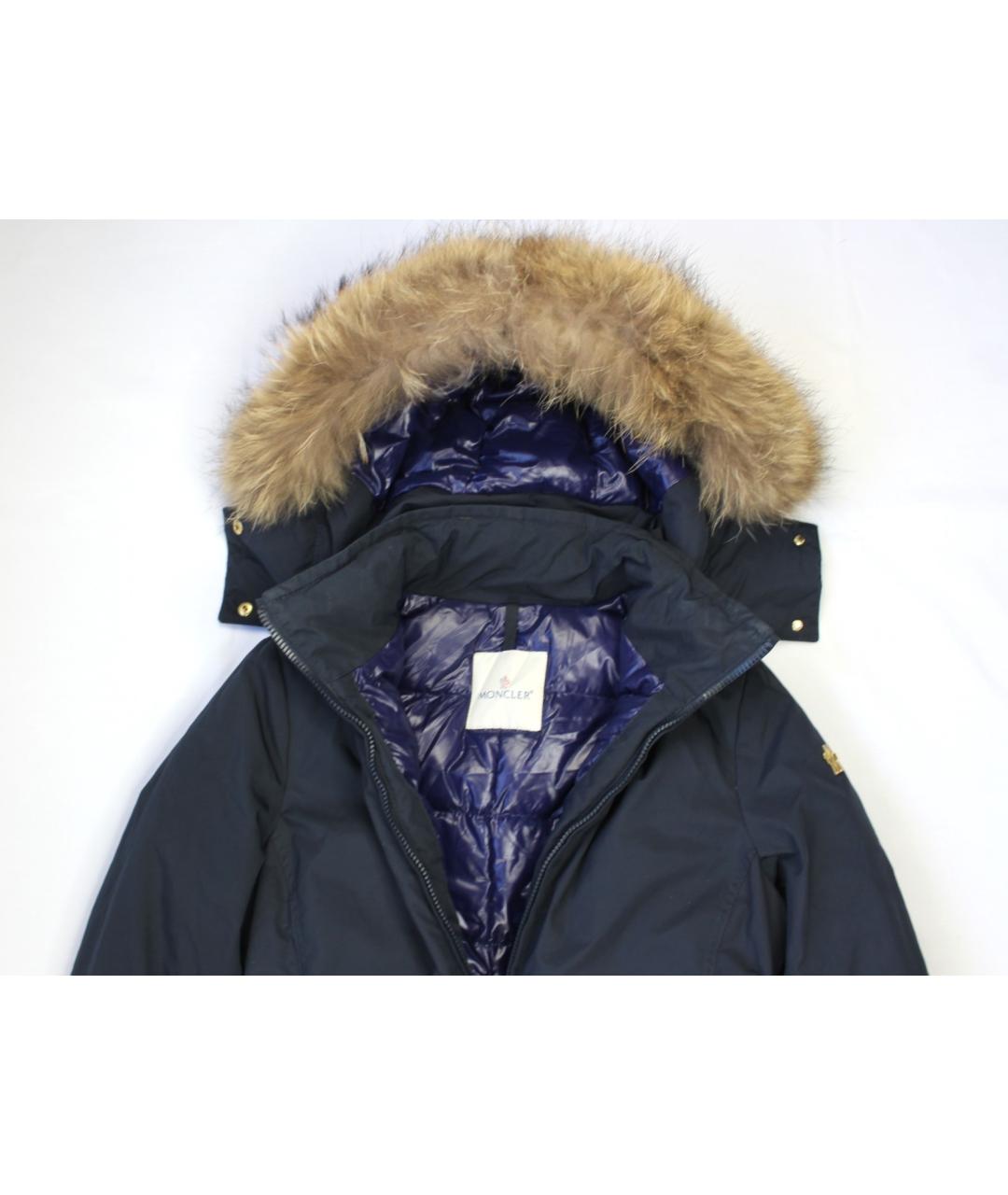 MONCLER Темно-синий полиэстеровый пуховик, фото 3